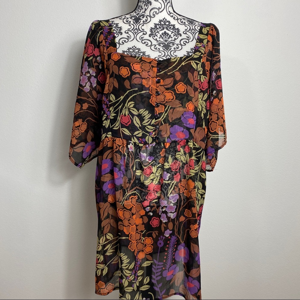Floral Flutter Sleeve Boho Sheer Tunic Top or Cover-up